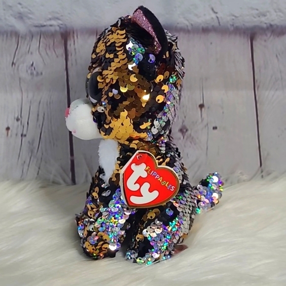 Ty Sterling Leopard Cat Sequin Flippables Ty Beanie Boos Plush Stuffed Animal - Picture 6 of 16